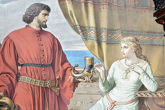 Bild: Wandgem&auml;lde "Tristan und Isolde im Garten der Burg Cornwall"